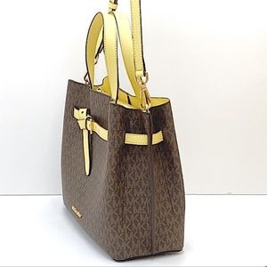 MICHAEL KORS EMILIA LARGE SATCHEL BUTTERCUP BROWN